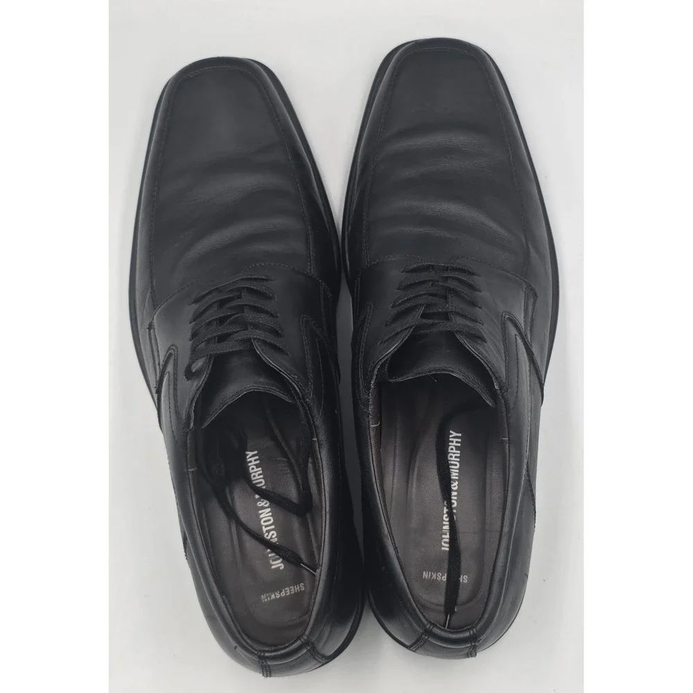 Johnston & Murphy J&M Flex Sheepskin Mens 11.5M Black Leather Oxford Shoes